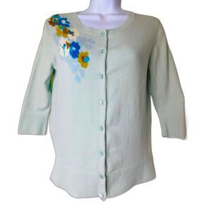 Woman's Sweater Merona  Sz. S Light Blue Floral Button Front Schoolgirl Office